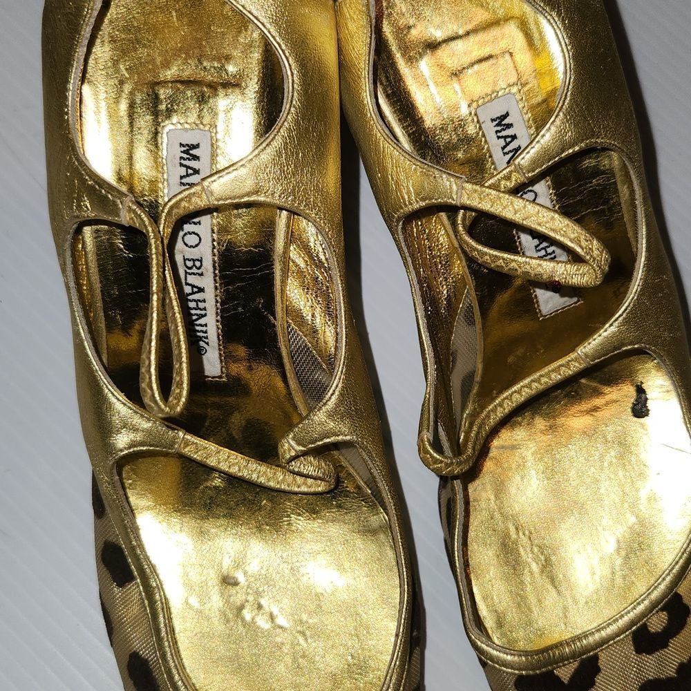 Vintage Manolo blanick leather animal print Slingback sandals - Picture 4 of 13